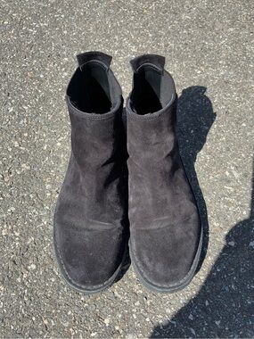 VINCE Suede Shearling Ankle Boots Black